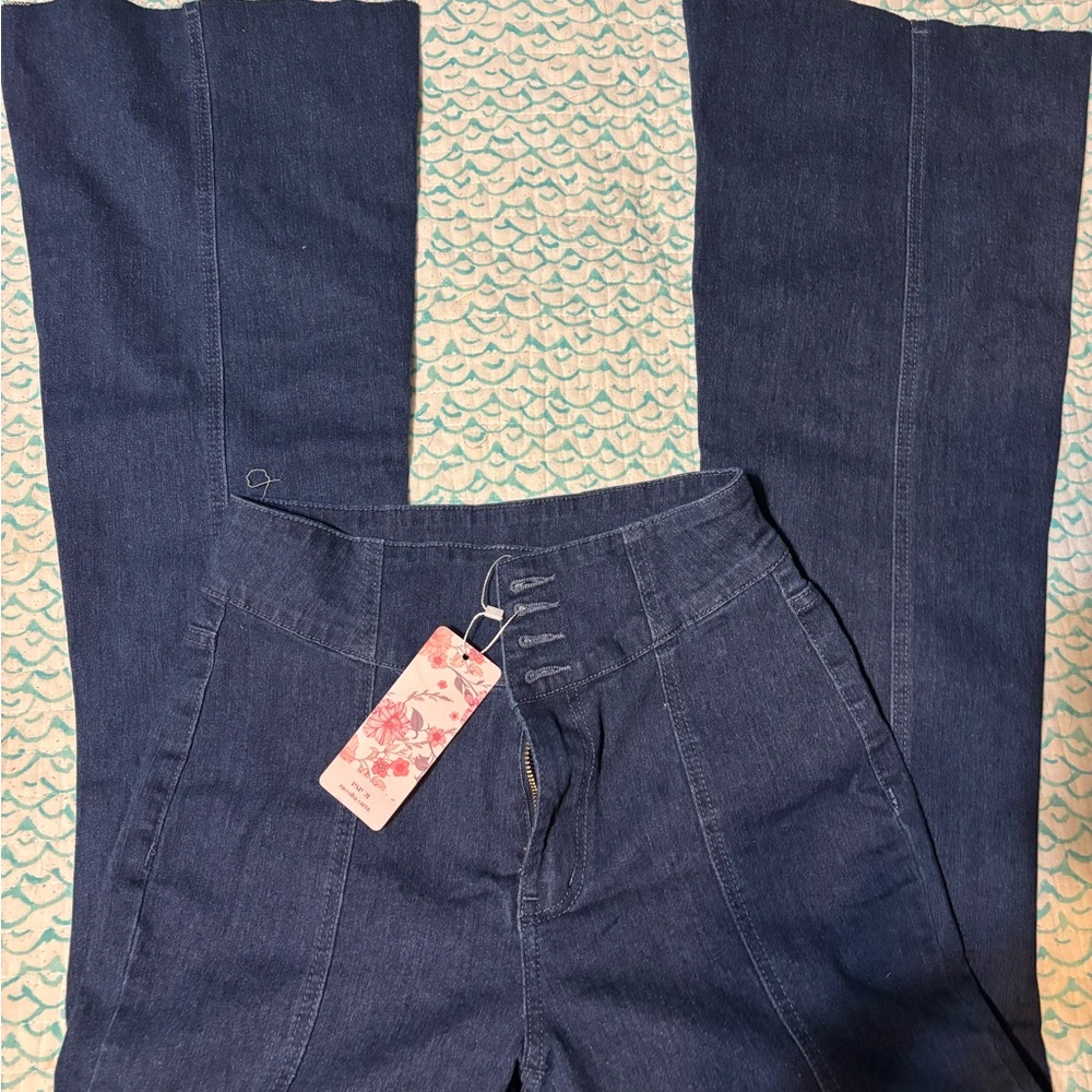 SHEIN Blue Flare Wide Leg Jeans